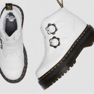 Dr. Martens Ladies Devon Flower Buckle White Leather Platform Boots | 9